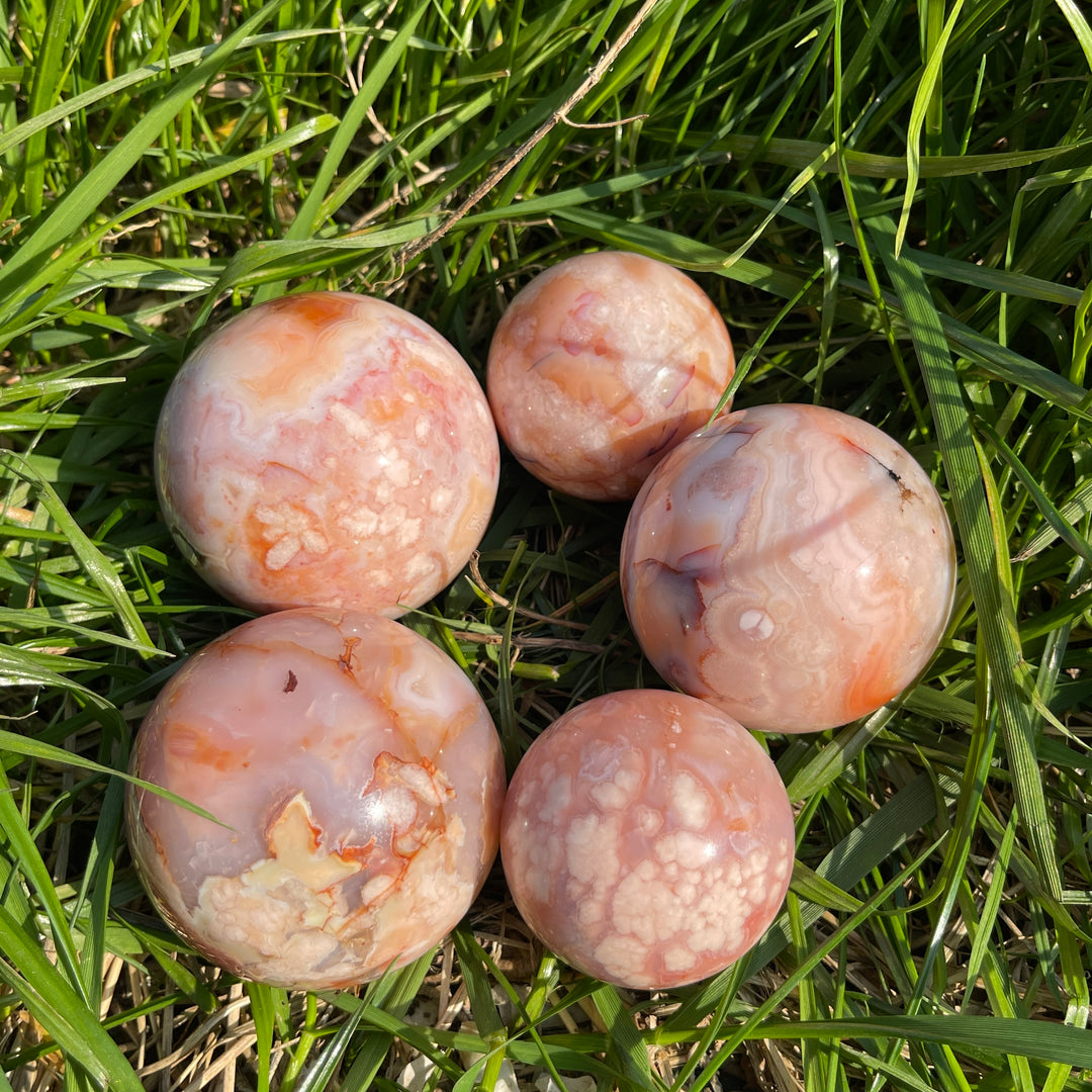 Natural Pink Flower Agate Sphere