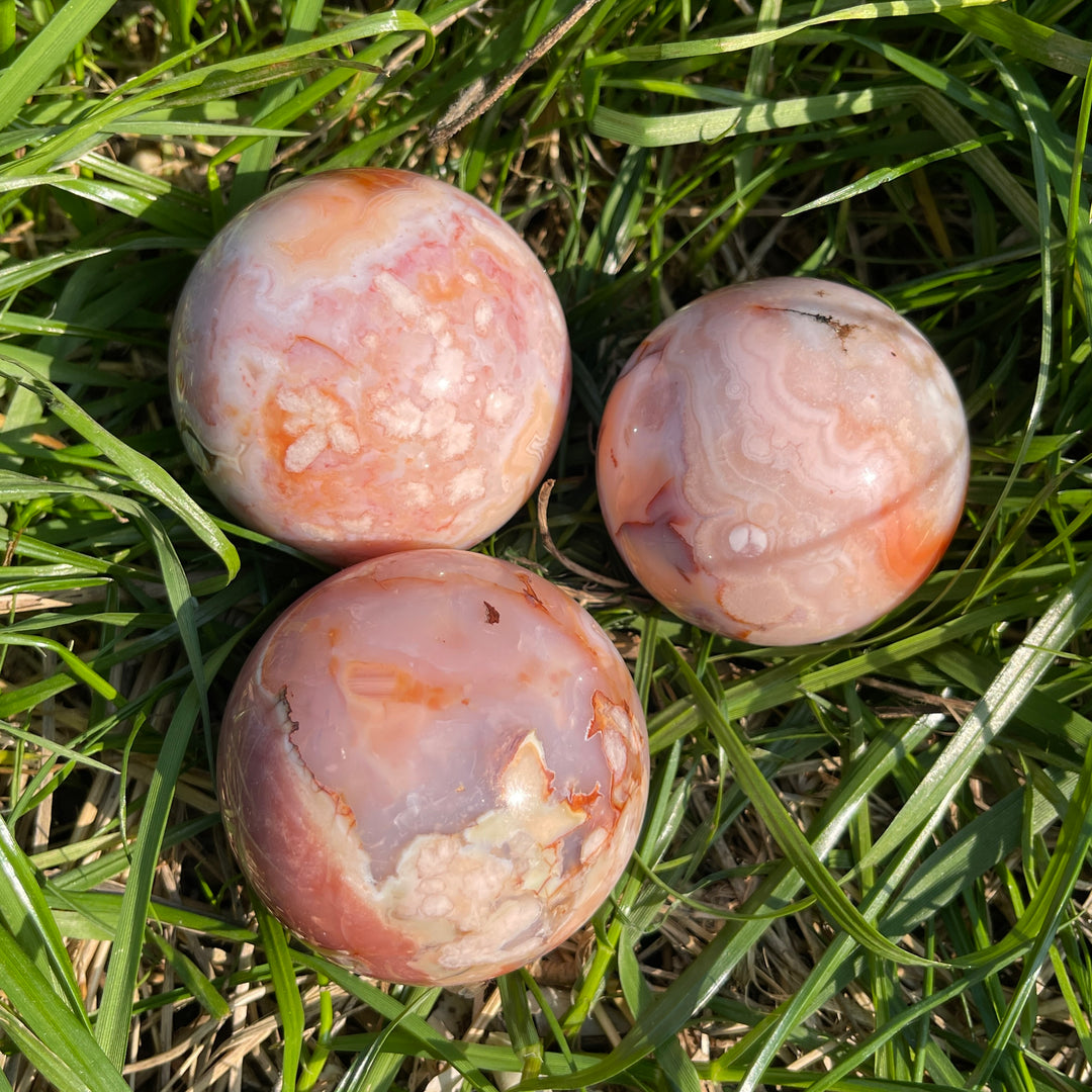 Natural Pink Flower Agate Sphere