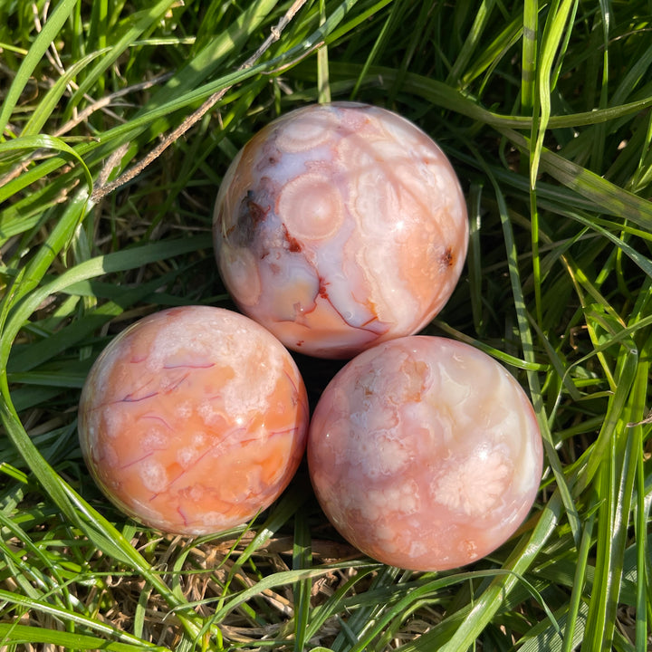 Natural Pink Flower Agate Sphere