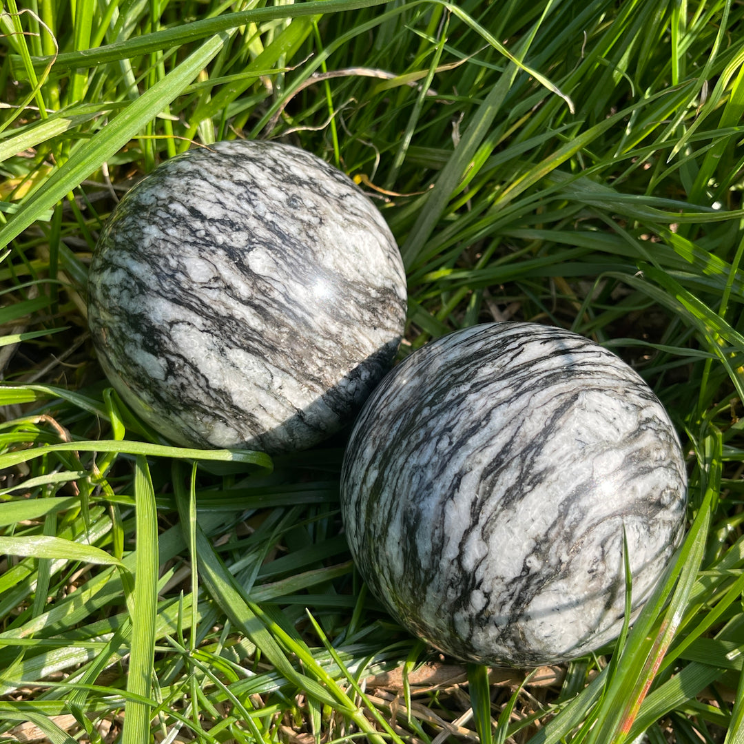 Natural Black Network Jasper Sphere