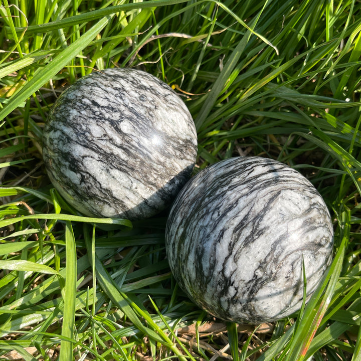 Natural Black Network Jasper Sphere