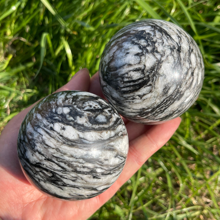 Natural Black Network Jasper Sphere