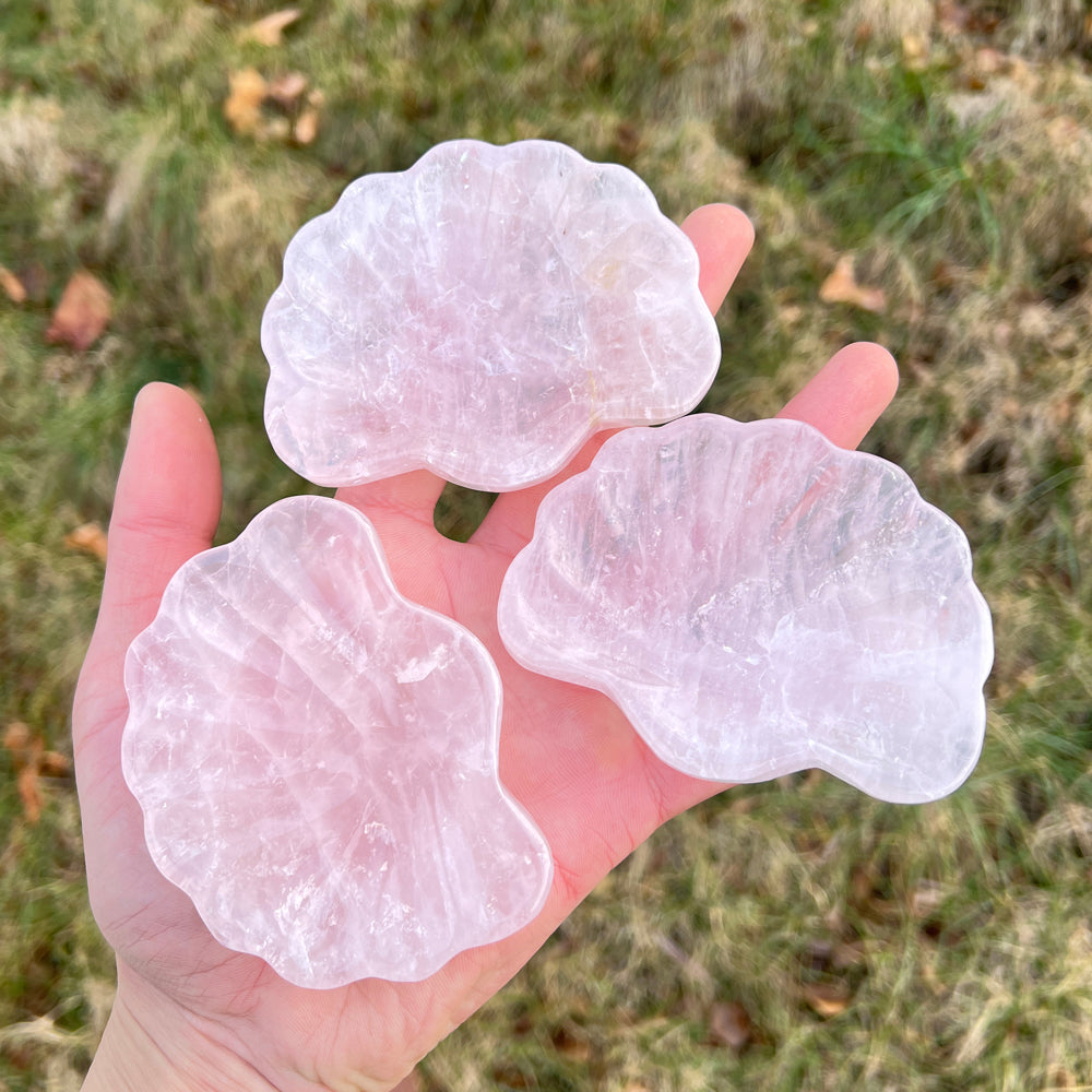 Natural Carving Rose Quartz Shell Bowl