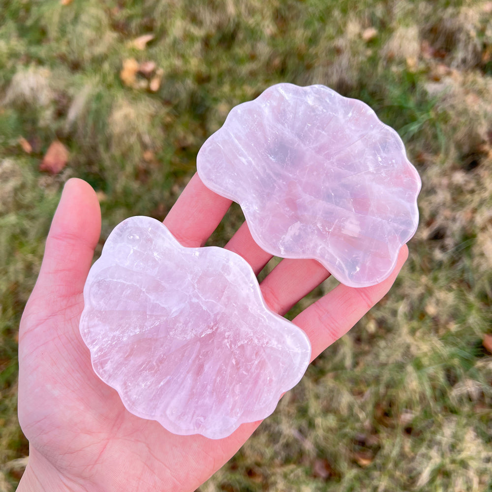Natural Carving Rose Quartz Shell Bowl