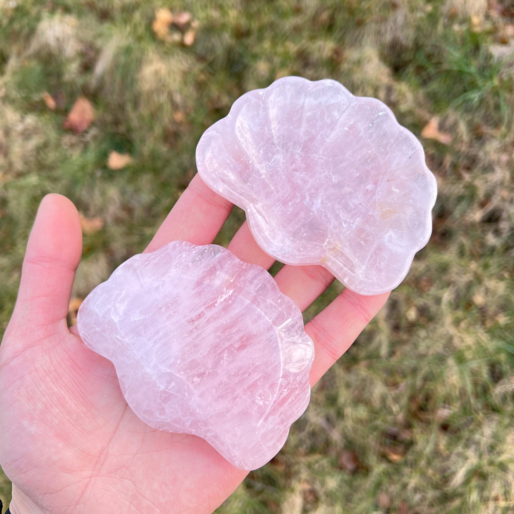 Natural Carving Rose Quartz Shell Bowl