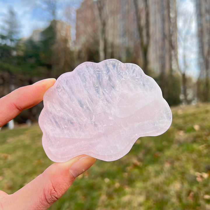 Natural Carving Rose Quartz Shell Bowl