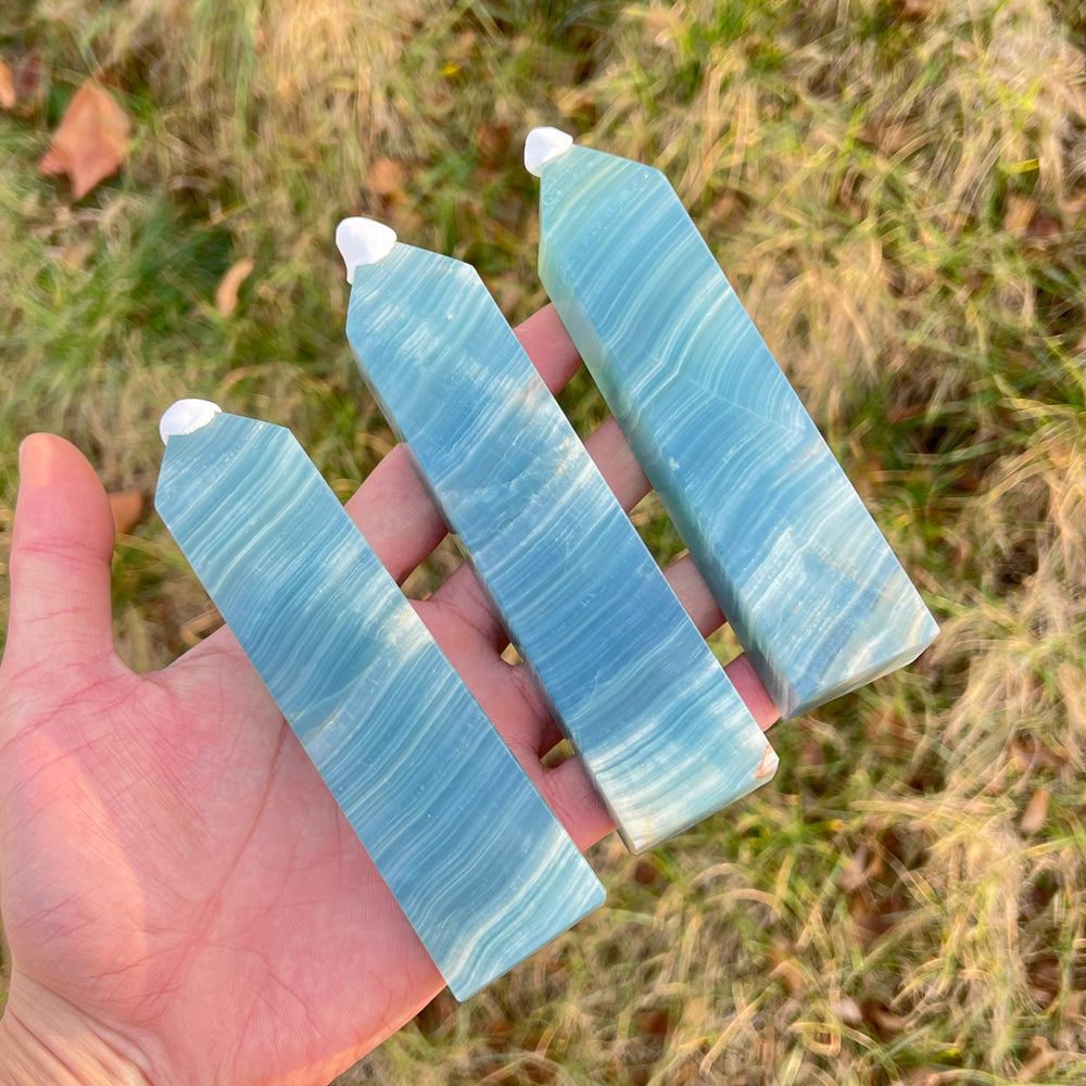 Natural Crystal Top Lemurian Aquatine Calcite Point