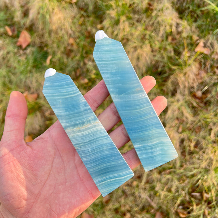 Natural Crystal Top Lemurian Aquatine Calcite Point