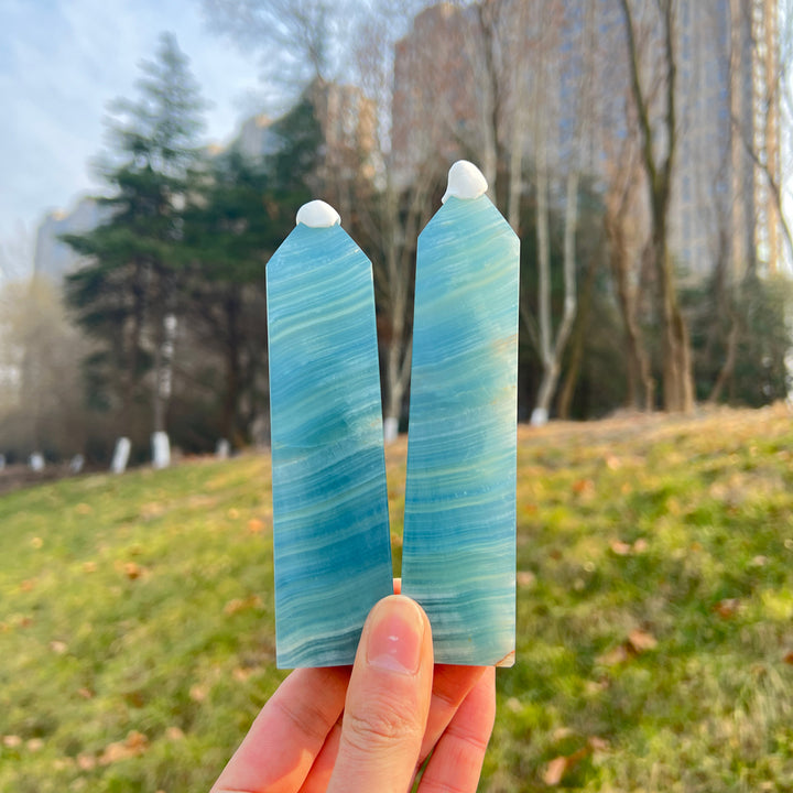 Natural Crystal Top Lemurian Aquatine Calcite Point