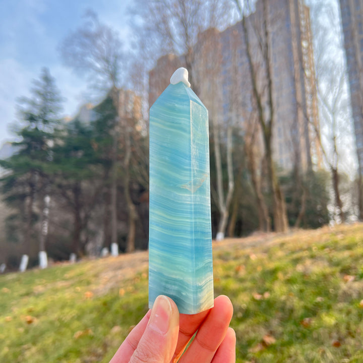Natural Crystal Top Lemurian Aquatine Calcite Point