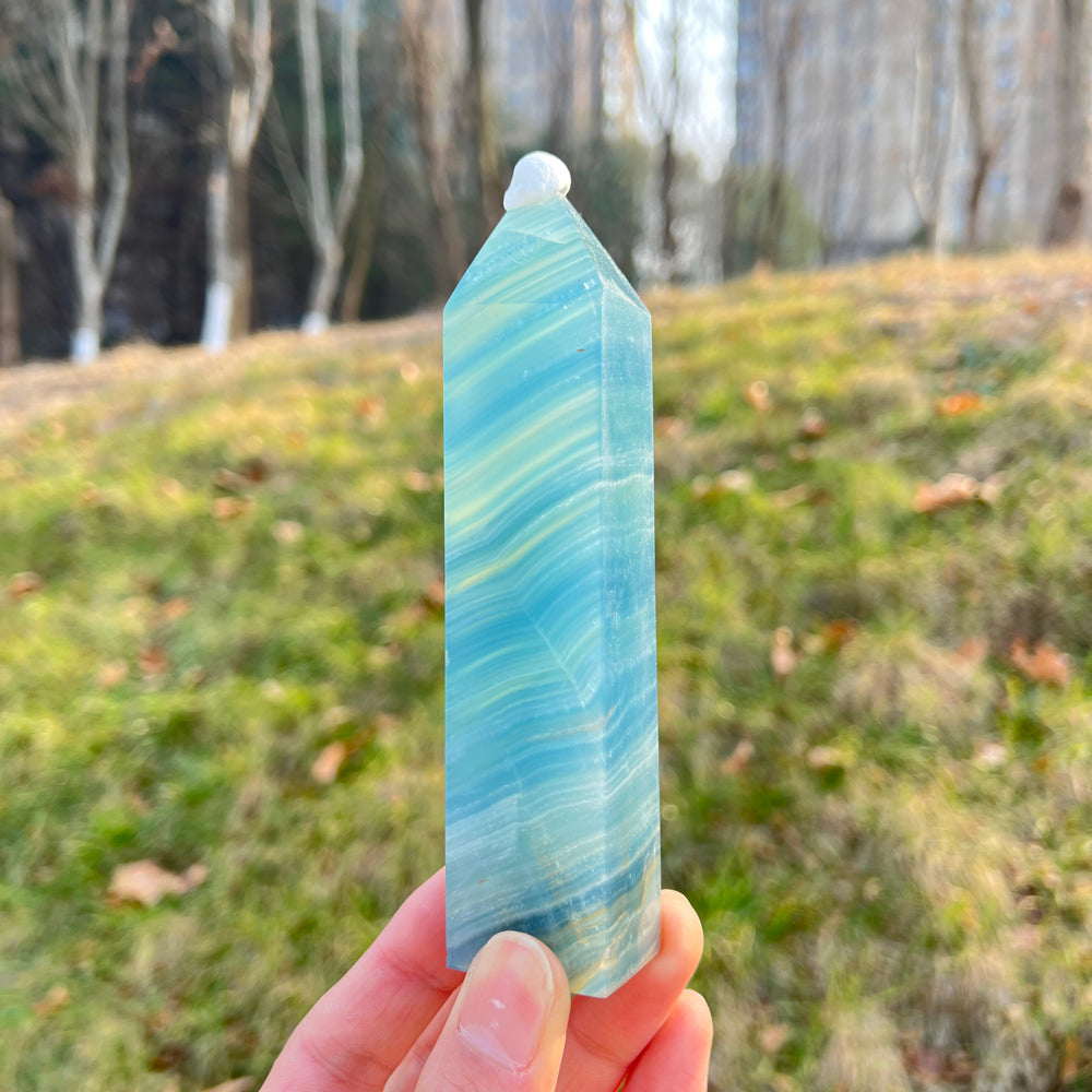Natural Crystal Top Lemurian Aquatine Calcite Point