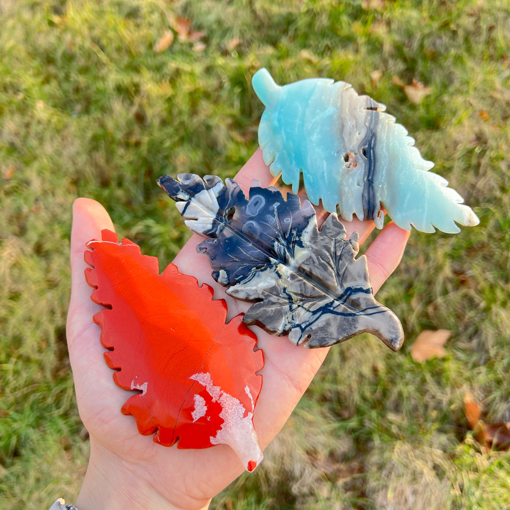 Natural Crystal Carving Leaf Decor