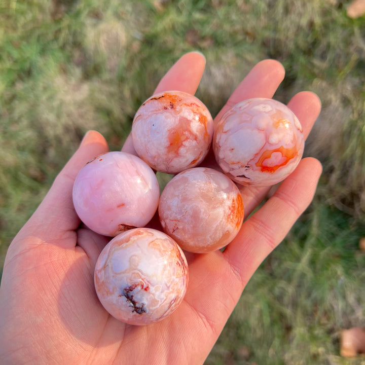 Natural Crystal Pink Flower Agate Sphere