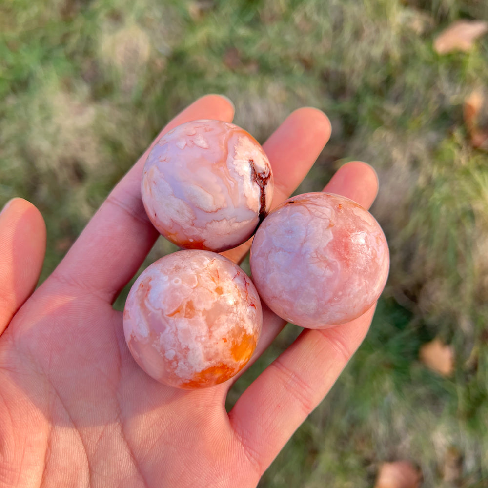 Natural Crystal Pink Flower Agate Sphere