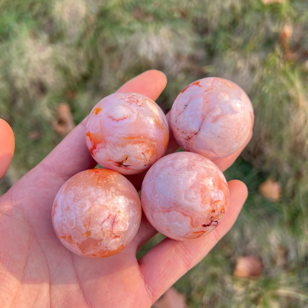 Natural Crystal Pink Flower Agate Sphere