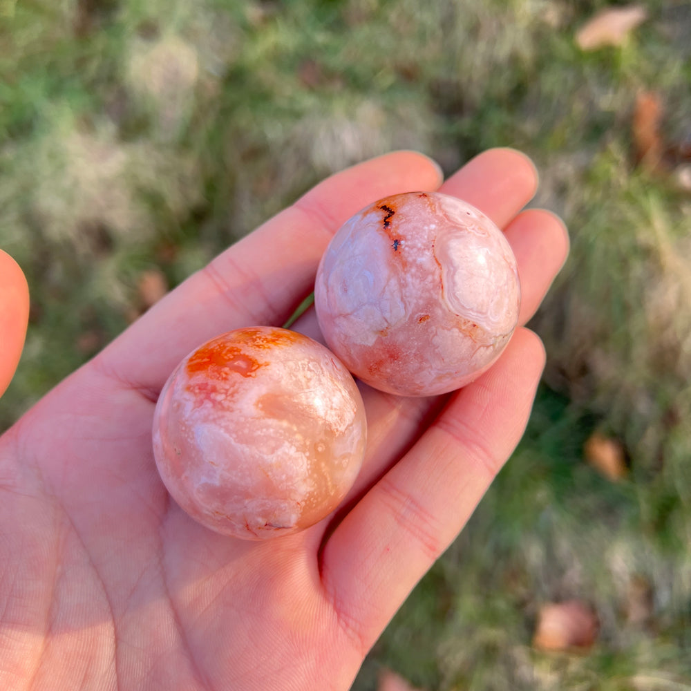 Natural Crystal Pink Flower Agate Sphere