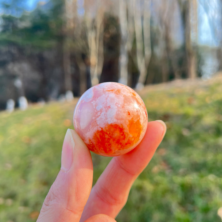 Natural Crystal Pink Flower Agate Sphere