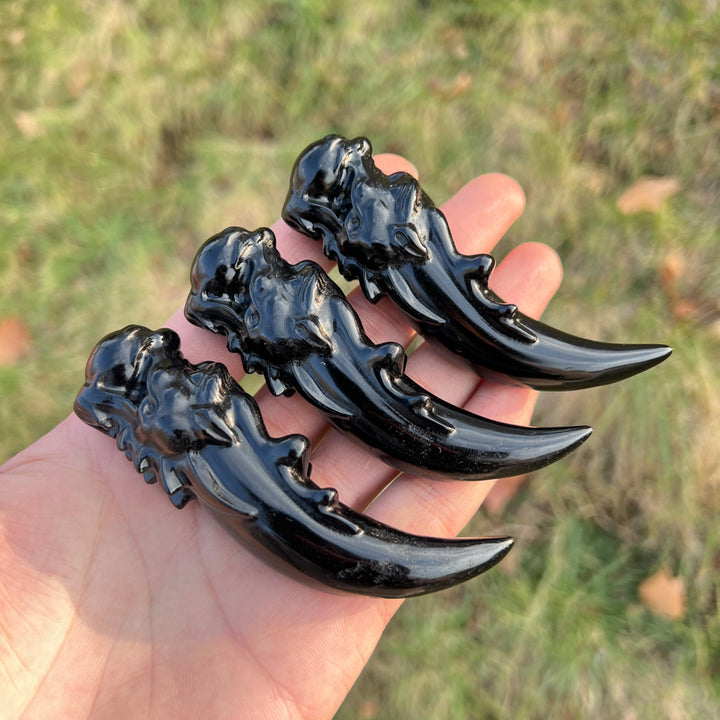 Natural Crystal Carving Obsidian Dragon Tooth