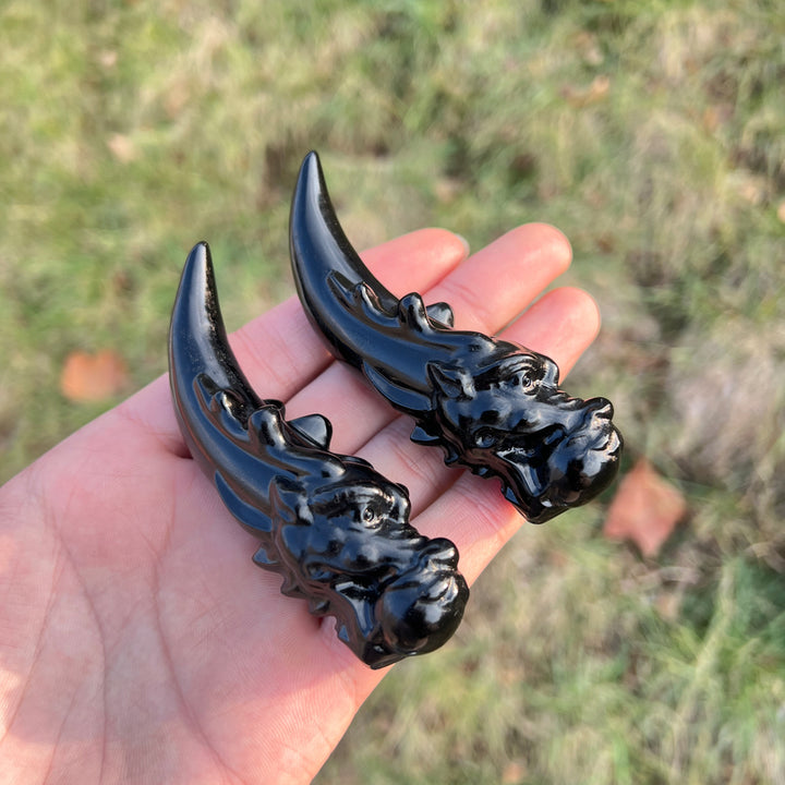 Natural Crystal Carving Obsidian Dragon Tooth