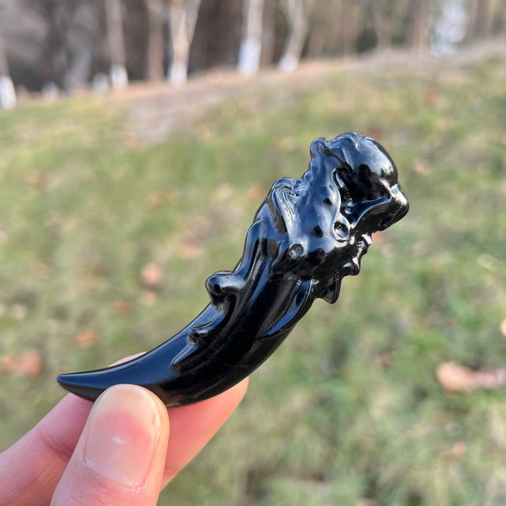 Natural Crystal Carving Obsidian Dragon Tooth