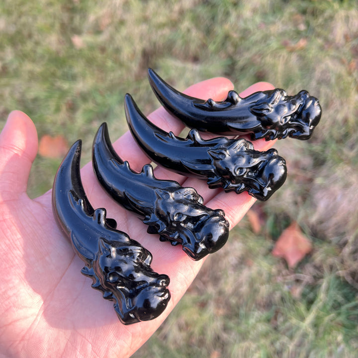 Natural Crystal Carving Obsidian Dragon Tooth