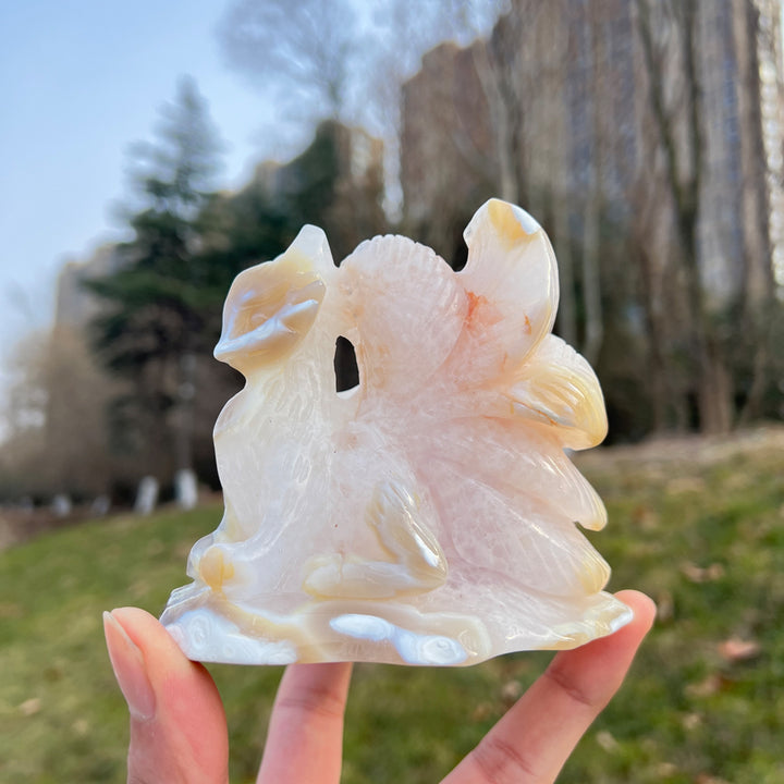 Unique,Natural Crystal Carving Orca Agate Nine-Tailed Fox