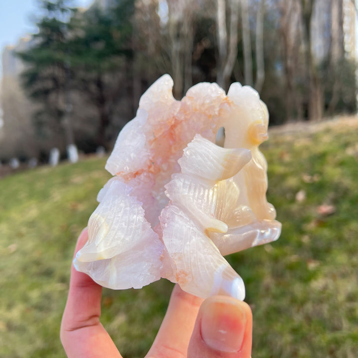 Unique,Natural Crystal Carving Orca Agate Nine-Tailed Fox