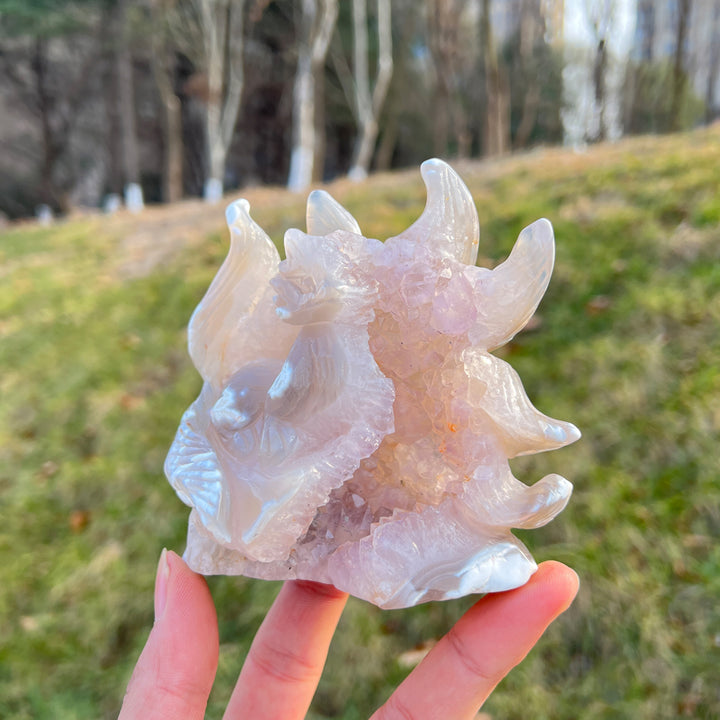 Unique,Natural Crystal Carving Orca Agate Nine-Tailed Fox