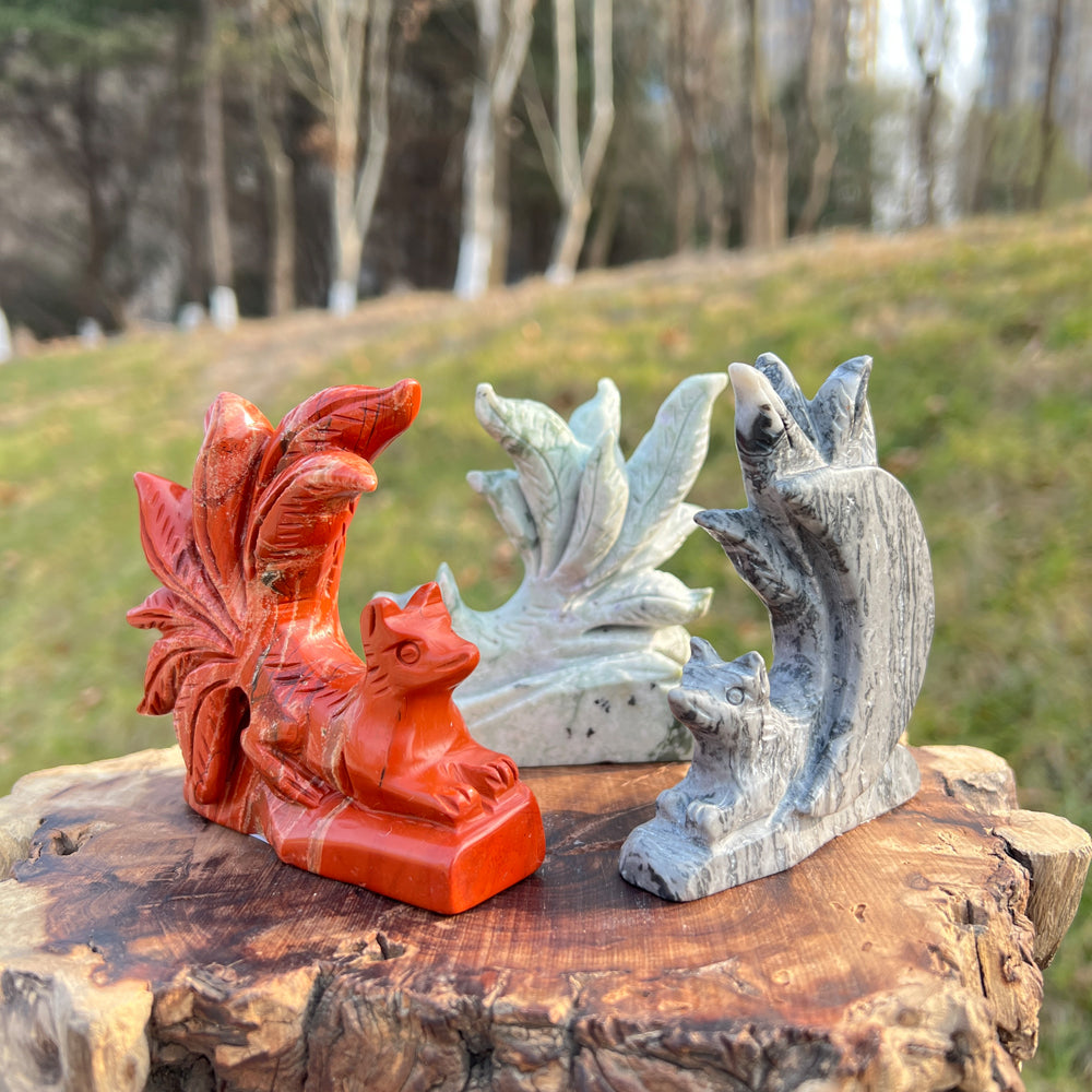 Unique,Natural Crystal Carving Nine-Tailed Fox