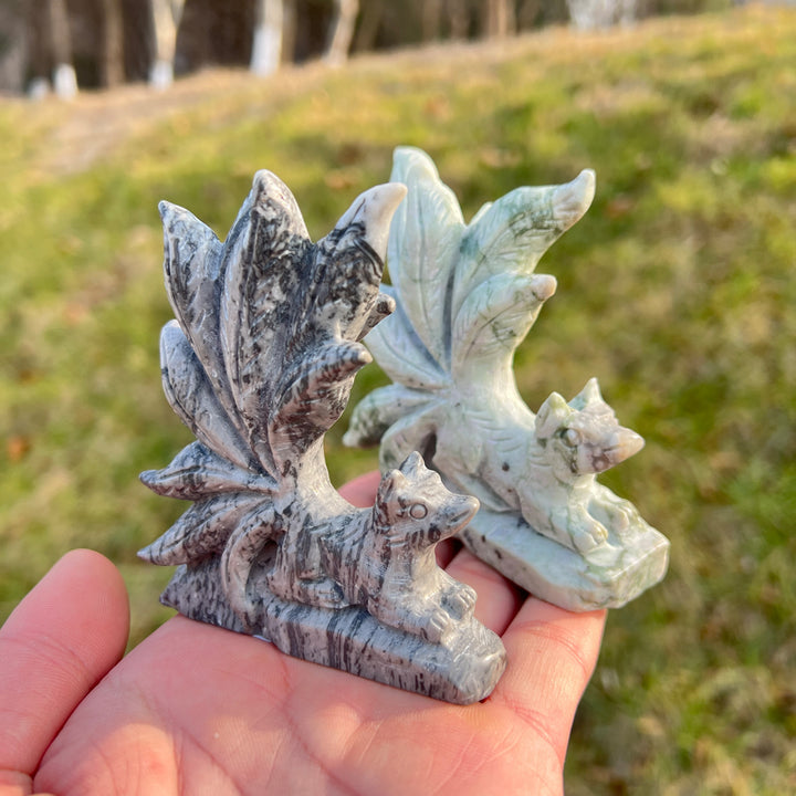 Unique,Natural Crystal Carving Nine-Tailed Fox