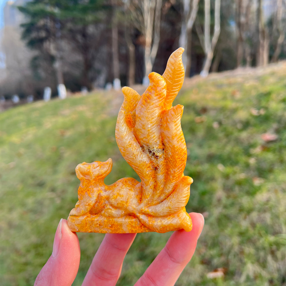 Unique,Natural Crystal Carving Nine-Tailed Fox