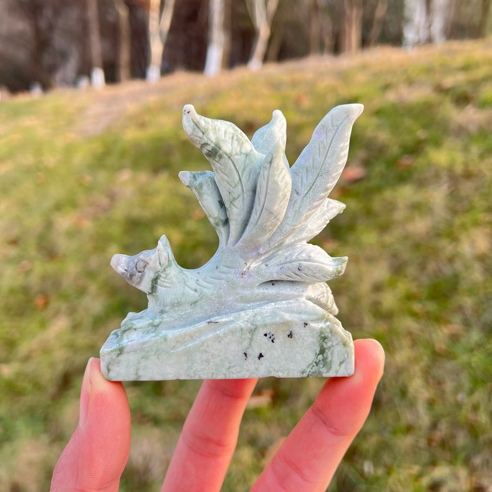 Unique,Natural Crystal Carving Nine-Tailed Fox