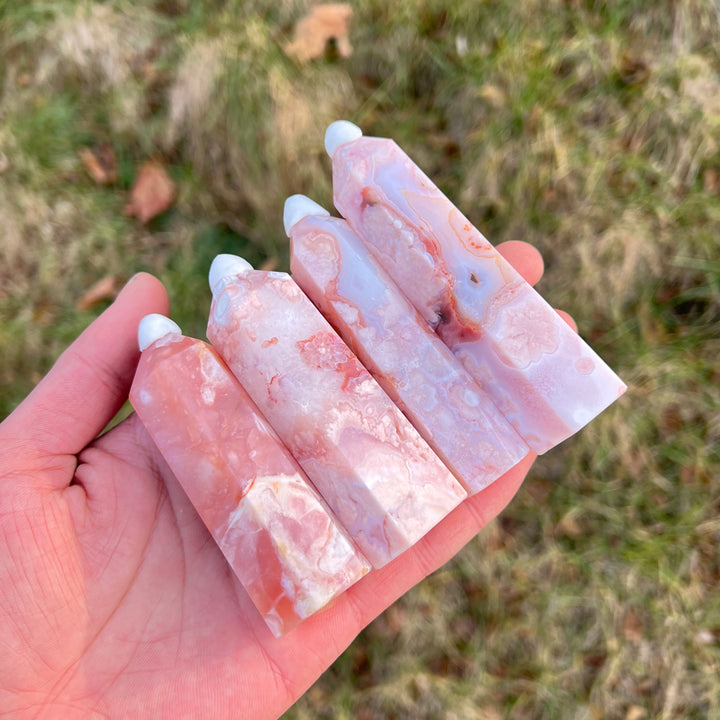 Natural Crystal Pink Flower Agate Point