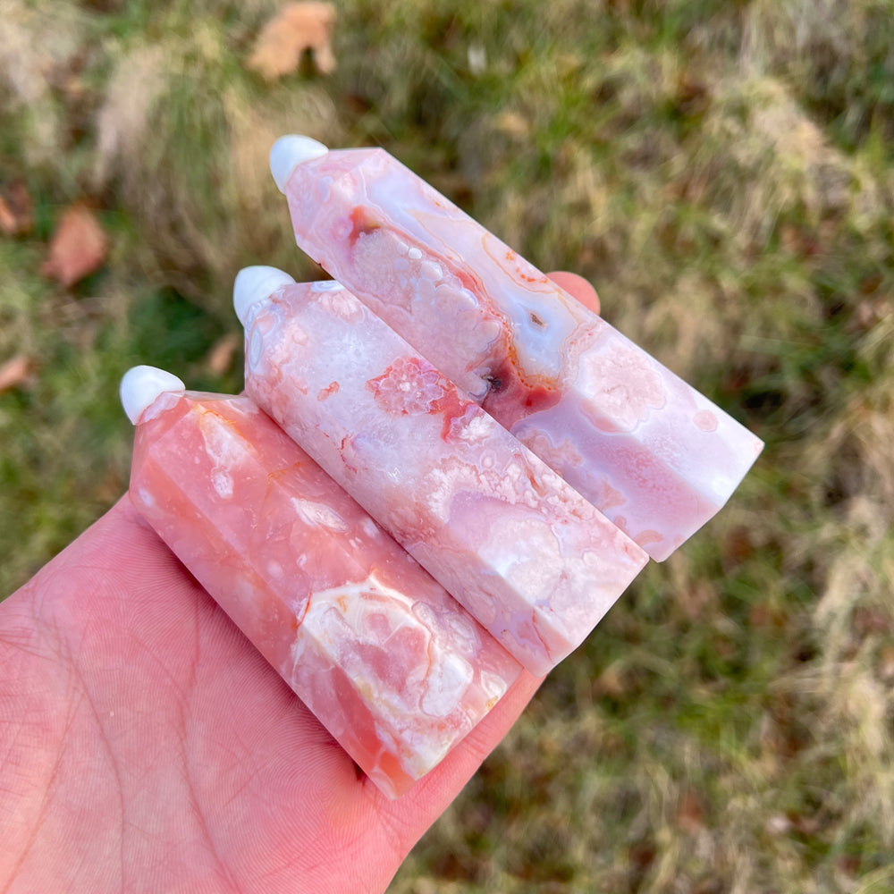 Natural Crystal Pink Flower Agate Point