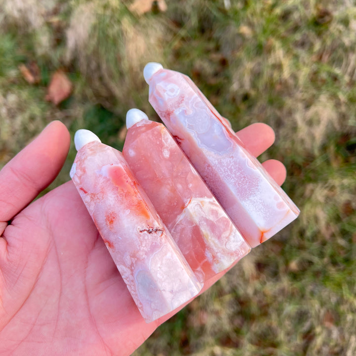 Natural Crystal Pink Flower Agate Point