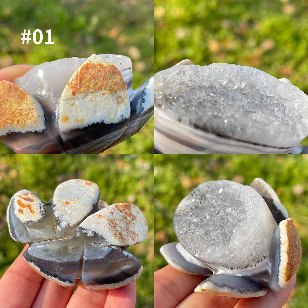 Unique,Natural Crystal Agate Geode Lotus