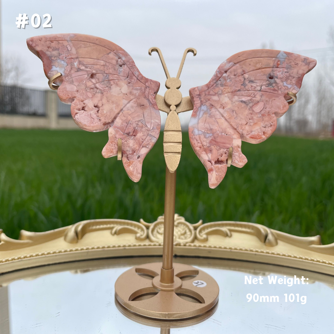Unique,Natural Crystal Pink Agate Butterfly Wings