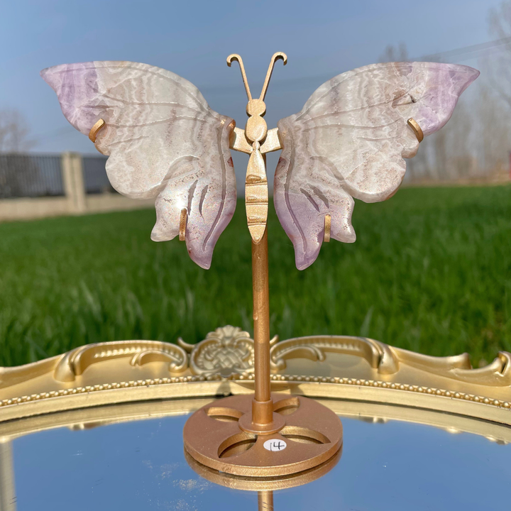Unique,Natural Amethyst Agate Crystal Butterfly Wings On Stand