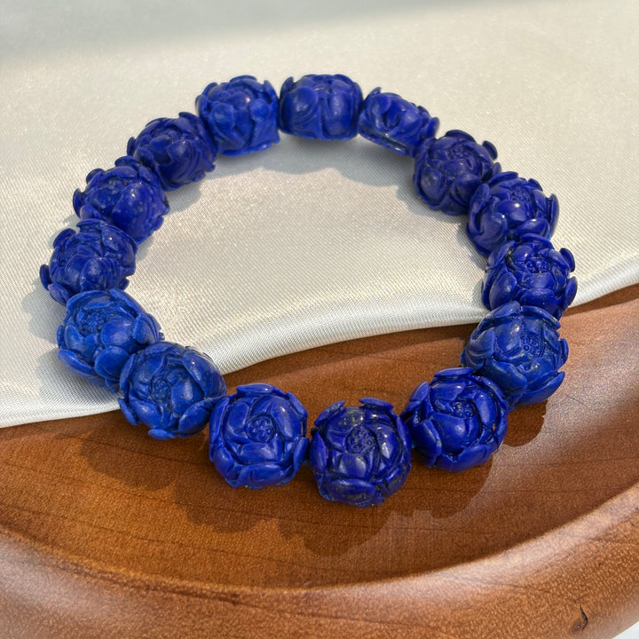 Lapis Lazuli Carved Rose Bracelet 12.8-14mm