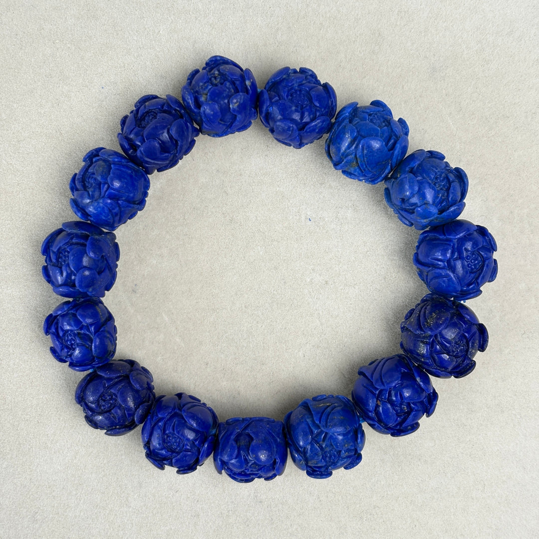 Lapis Lazuli Carved Rose Bracelet 12.8-14mm