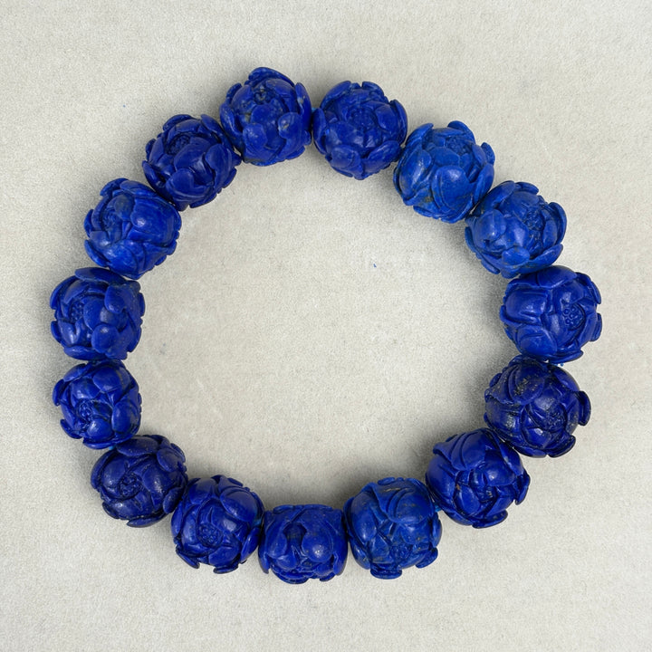 Lapis Lazuli Carved Rose Bracelet 12.8-14mm