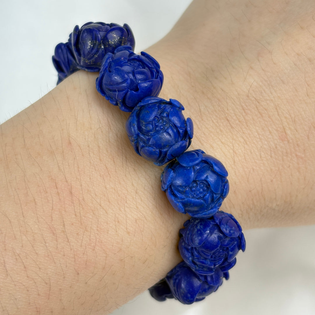 Lapis Lazuli Carved Rose Bracelet 12.8-14mm