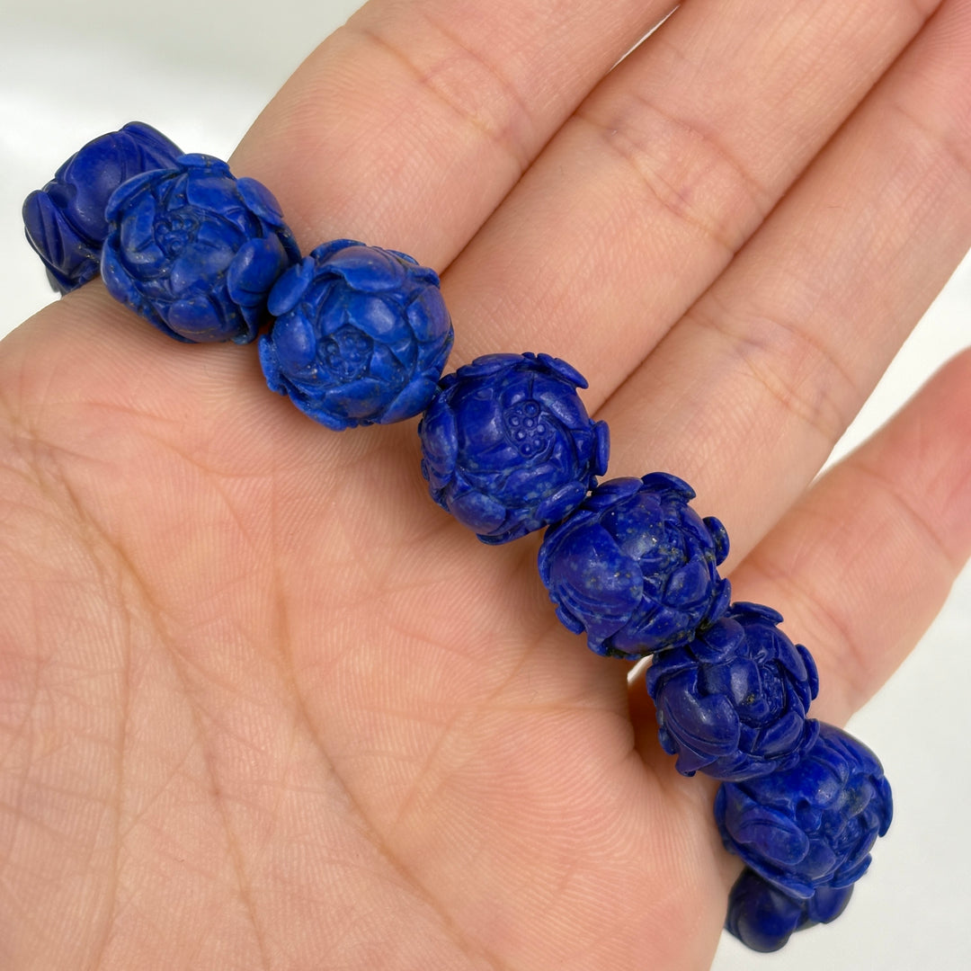 Lapis Lazuli Carved Rose Bracelet 12.8-14mm