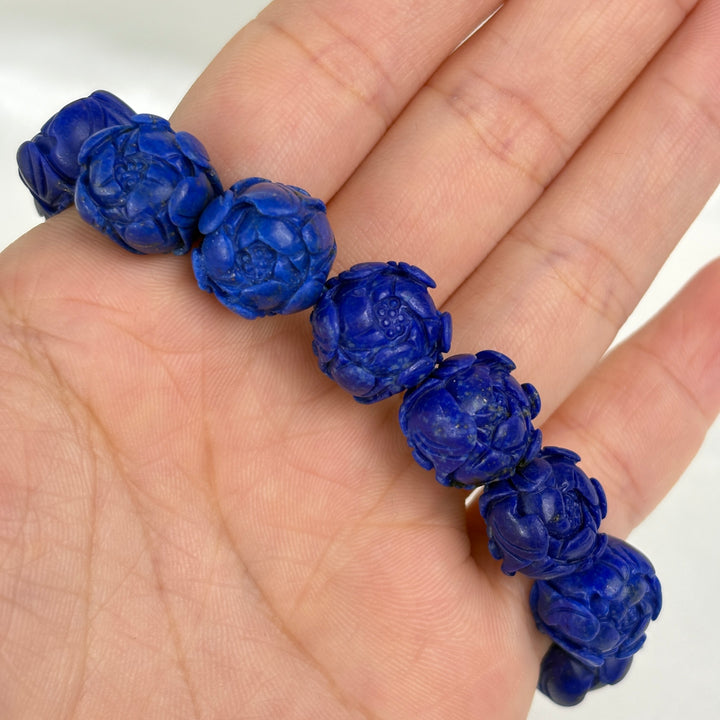 Lapis Lazuli Carved Rose Bracelet 12.8-14mm