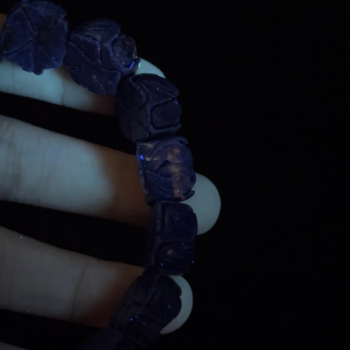 Lapis Lazuli Carved Rose Bracelet 12.8-14mm