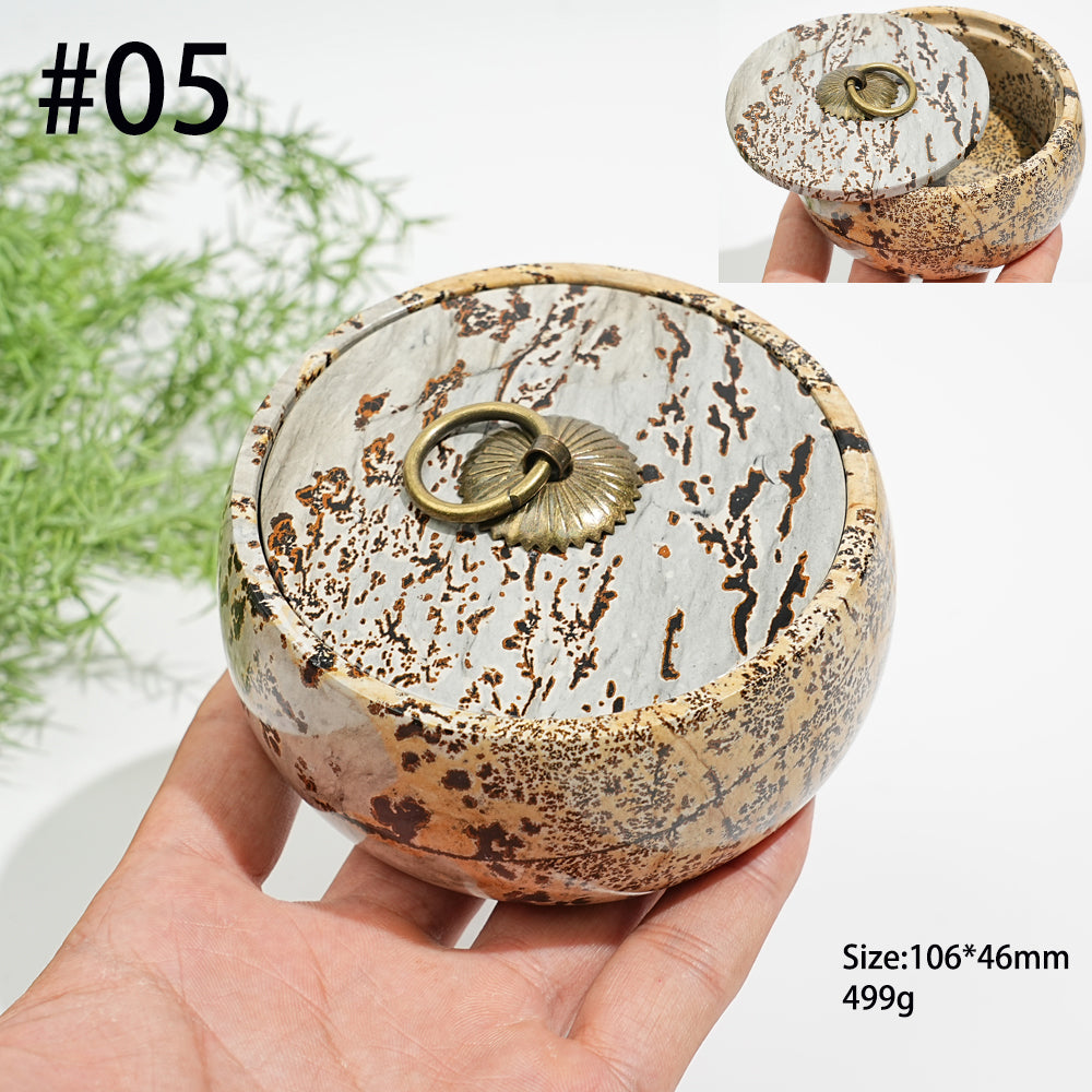 Unique,Natural Artisan Picture Jasper Trinket Box
