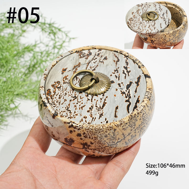 Unique,Natural Artisan Picture Jasper Trinket Box