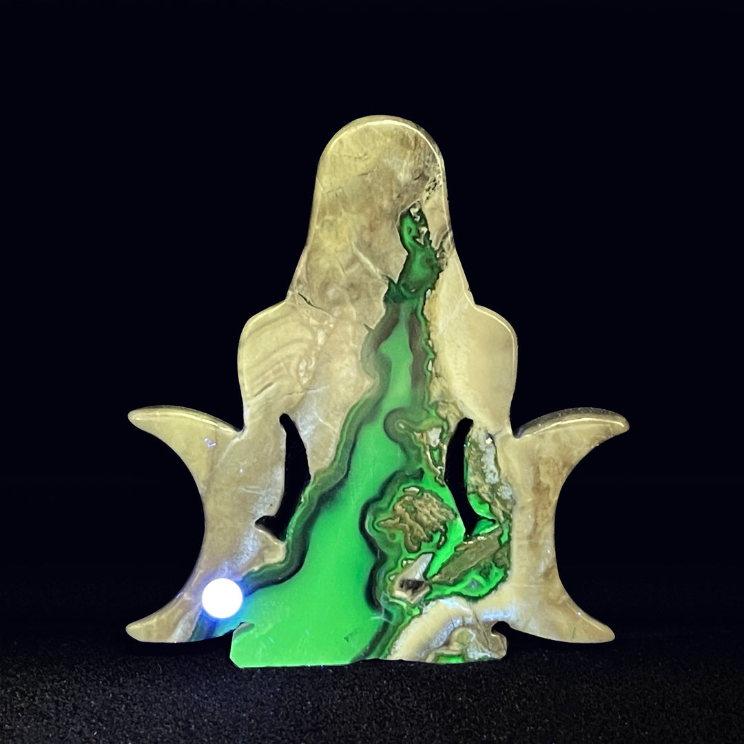 A Slightly Imperfect Natural Crystal Triple Moon Goddess Carving