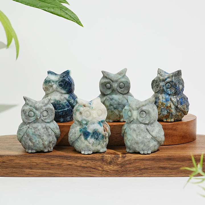Natural Green And Blue Sodalite With Pyrite Owl