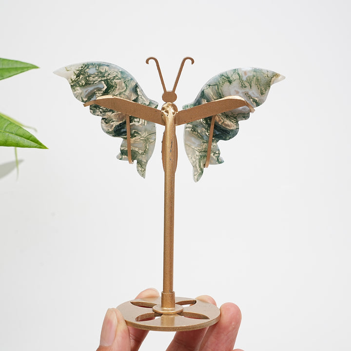 Exhibición de Alas de Mariposa de Ágata Musgo Natural Imperfecta Ligeramente Única